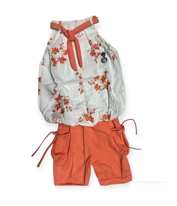 Orange floral top with shorts