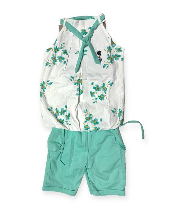 green floral top with shorts